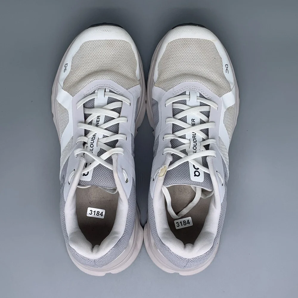 On Cloudrunner White Gray Running Shoes‎ Women’s Sz 9